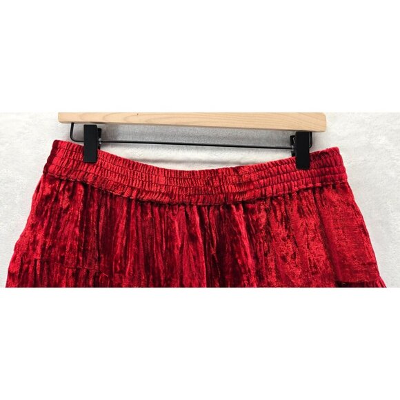 Vtg Broomstick Skirt Red Mini Velvet Tiered Western L Star of India Boho Cowgirl - Picture 4 of 10